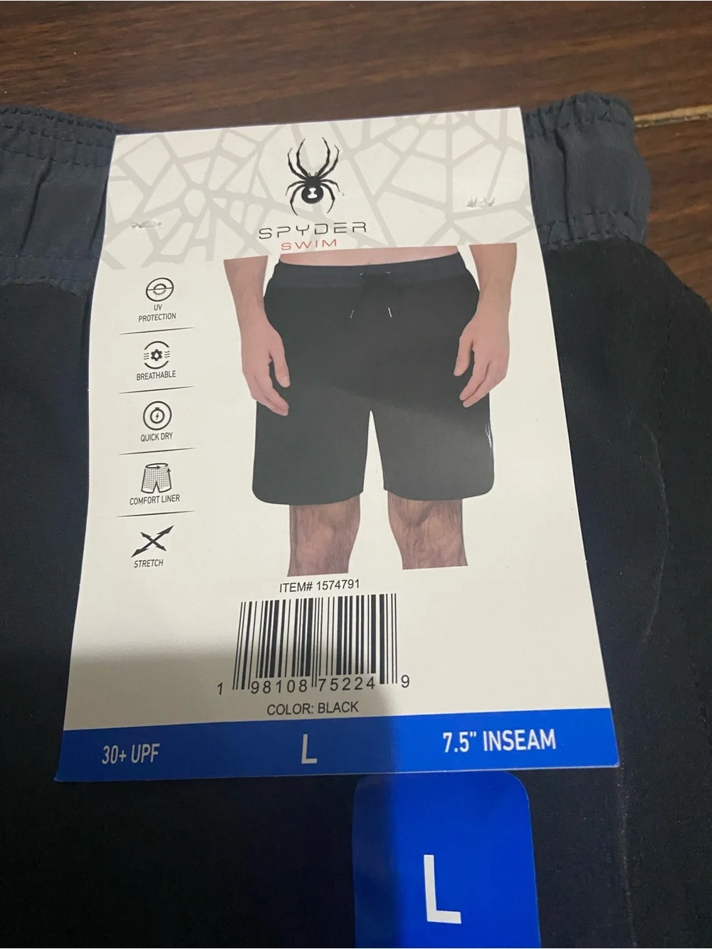 SPYDER Men's Swim Shorts Quick Dry UPF30 Zip Pocket Liner Trunk BLACK 7.5